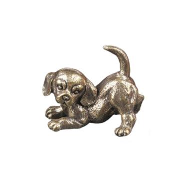 Imagem de Estátua em miniatura de cachorro de estimação de latão, escultura de cachorro do zodíaco Fengshui de metal ornamento de mesa bonsai doméstico micro paisagem decr acessórios (C)