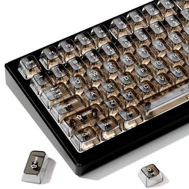 Imagem de dagaladoo Teclas pretas claras, teclas transparentes 60 75 100 por cento, conjunto de tampas de chave de gelatina de cerâmica, capas de teclas brilhosas. Tampa de teclado de perfil MDA para teclado