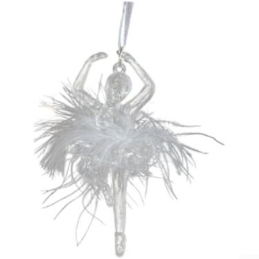 Imagem de Conjunto de enfeites de pingente de acrílico de Natal com desenhos de estrela, anjo, arco e figuras dançantes para árvores de férias elegantes ou decorações festivas internas e externas, prata