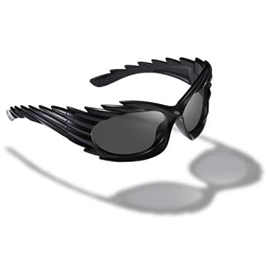 Imagem de Óculos de sol feminino masculino Swift oval moderno futurista esportivo óculos de sol Y2K, Preto/cinza