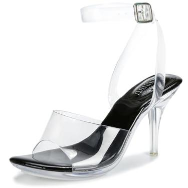 Imagem de NBUUNBU Sandálias de salto transparente para mulheres, plataforma com tiras transparentes, tira no tornozelo, salto gatinho, sexy, slingback stiletto confortável, sapatos sociais, bico aberto, sem