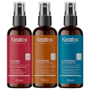 Imagem de Kit Profissional de Tratamento Capilar, 3 Soluções com Queratina, Biotina e D-Pantenol, 120ml Cada, Keratex para Reconstrução e Hidratação Intensa