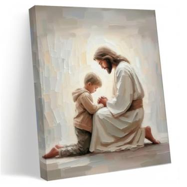 Imagem de Arte de parede Jesus e menino rezando em tela, serenidade religiosa, serenidade, oração, impressões, arte para oração, sala de estar, quarto, cozinha, quarto de menino, 20 x 25 cm