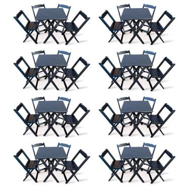 Imagem de Kit 8 Conjunto Com Jogo De Mesa 70x70 Com 4 Cadeiras Dobráveis Preto