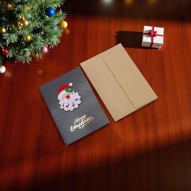 Imagem de 1 conjunto de cartão de felicitações de Natal Papai Noel com papel envelope cinza escuro branco 15 x 10 cm