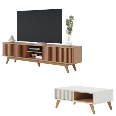 Imagem de Rack Bancada Fortaleza Freijó Com Mesa De Centro Jeri Off White Freijó - Colibri