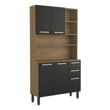 Imagem de Cozinha Compacta 5 Portas 2 Gavetas Grafite Samba Bertolini Grafite/carvalho