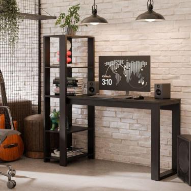 Imagem de Mesa Escrivaninha Para Home Office E Escritório Paris Com Prateleiras Estilo Industrial Em Mdf