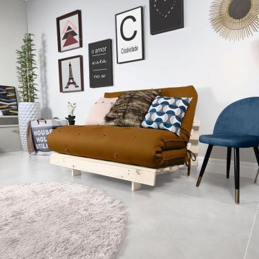 Imagem de Futon Casal Tokio Sofa Cama Caramelo Com Madeira Maciça