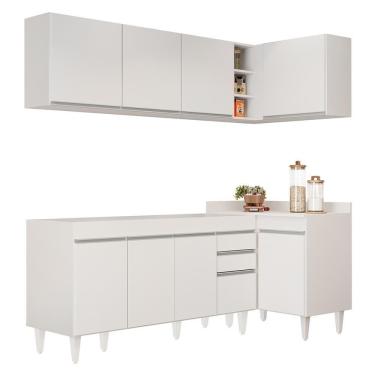 Imagem de Armário De Cozinha Modulado De Canto Esquerdo 4 Peças Cp49 Balcão Sem Tampo Branco - Lumil