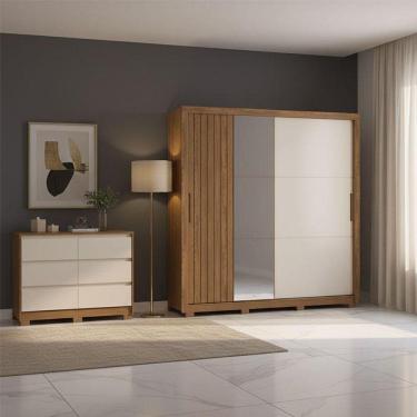 Imagem de Guarda Roupa Casal Vasti E Cômoda Ravenna Ambiente Nature Off White - Henn