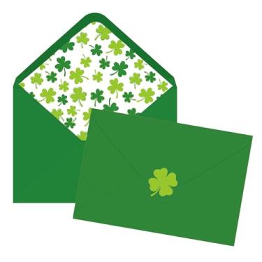 Imagem de Whaline Envelopes de convite do dia de São Patrício, 50 unidades, envelopes de cartão de felicitações, capas de cartão de presente de trevo verde com adesivos para envelopes de correspondência, cartão