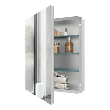 Imagem de HESONTH Espelho de armário de remédios de 40,6 x 50,8 cm com armazenamento, suporte de superfície de alumínio ou armário de remédios embutido com prateleiras ajustáveis para banheiro e quarto