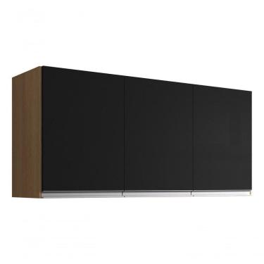 Imagem de Armário Aéreo P/ Cozinha Andreia 120cm Ajl Móveis. Cor Amêndoa/preto