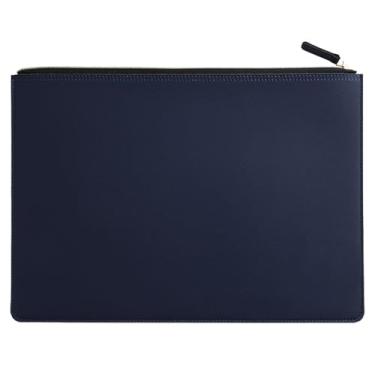 Imagem de Yufocusqc Pasta de arquivo A4 de couro PU com zíper porta-documentos envelope para contrato de recibo (azul)