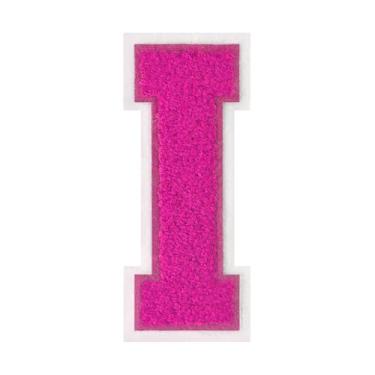 Imagem de 1 PÇ Patch de letra de chenille rosa de 11,4 cm com borda branca – Remendos do alfabeto para roupas, jaquetas, mochilas, chapéus para decoração personalizada, nome personalizado e artesanato. (I)