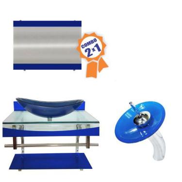 Imagem de Combo 2 em 1 - Gabinete 70cm Holanda + Torneira Ibiza - EKASA, Azul Es