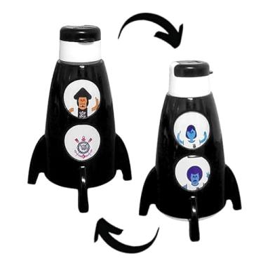 Imagem de Kit 2 Garrafas de Água Infantil Corinthians Formato de Foguete Giratória 320ml Oficial Plasútil 320ml
