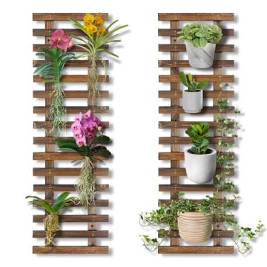 Imagem de Mulctun 2 plantadores de parede – 29 cm L x 90 cm A para plantas de madeira para ambientes internos e externos, treliça de parede de madeira para pendurar, suporte de parede para orquídeas, suculentas