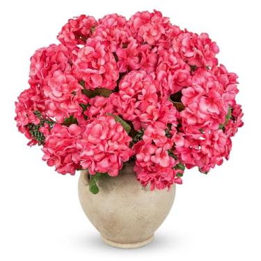 Imagem de Briful Flores artificiais de gerânio rosa com sementes, 6 peças de hastes de gerânio de seda realistas de 40 cm para vaso de mesa, flores falsas internas e externas para decoração de casa, jardim