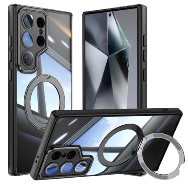 Imagem de Capa de telefone Vanki para Samsung Galaxy S24 Ultra compatível com magnético com suporte S24U Capa magnética com suporte de anel de 360 graus para Samsung S24 capa ultra transparente antiqueda (preto