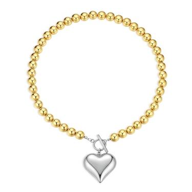 Imagem de Sonateomber Colar feminino com pingente de coração e prata dourado, com pingente de amor grosso, gargantilha, colares, formatura, dia dos namorados, moda, presente de Natal, Latão, Sem Pedra Preciosa
