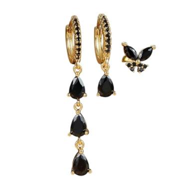 Imagem de Brincos femininos geométricos de zircônia cúbica de aço inoxidável - brincos de argola modernos, presente elegante para uso diário ou eventos especiais