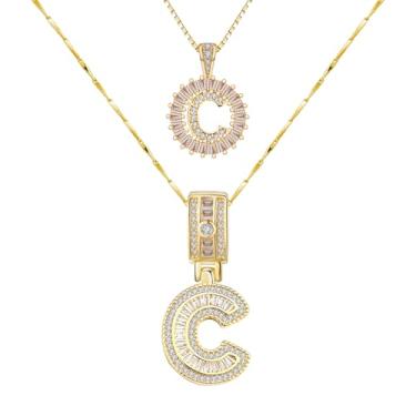 Imagem de Colar com letras banhado a ouro 14 k Bling Delicado Colares Modernos Grossos Nome Personalizado Colar Círculo Redondo Pingente Zircônia Letras Nome Cristal Joias Presentes para Mulheres Zircônia A-Z