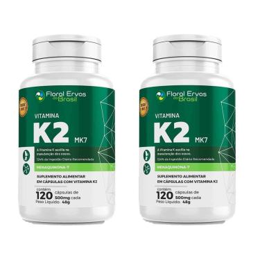 Imagem de Kit 2 Vitamina K2 Mk-7 2x120 Cápsulas 500mg Menaquinona 7 Floral Ervas-Unissex