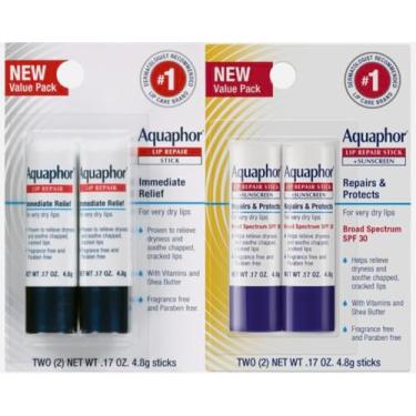 Imagem de Aquaphor Lip Repair, Moisturizing Lip Balm Multipack (2 Repair sticks + 2 Repair & Protect SPF 30 sticks)