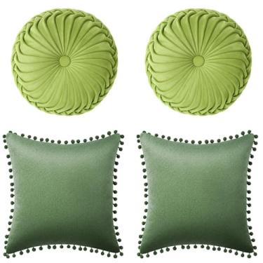 Imagem de Colingmill Conjunto de 2 fronhas redondas plissadas de abóbora 38 cm de diâmetro, 2 unidades, capa de almofada quadrada 17,7 x 17,7 polegadas para sofá, sofá, vaidade, cadeira, cama, casa de fazenda