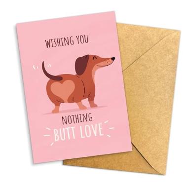 Imagem de Cartão engraçado do Dia dos Namorados de Dachshund, saudação de cachorro fofo de desenho animado, "Wishing You Nothing Butt Love" Cartão de trocadilho engraçado para namorado namorada marido esposa
