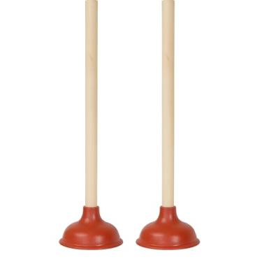 Imagem de Bexter Desentupidor de vaso sanitário de 48 cm, pacote com 2 - cabo de madeira e copo de borracha resistente para vasos sanitários, pias e ralos - Auburn