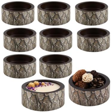 Imagem de Tiangrid Pacote com 10 tigelas de massa de madeira para cascas de árvore pequenas para fazer velas, tigelas de vela cilíndricas vintage, a granel para decoração de artesanato faça você mesmo