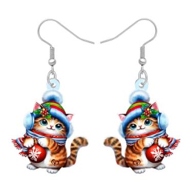 Imagem de BONSNY Brincos pendentes de gato de Natal de acrílico, joias engraçadas de Natal de gatinho, brincos festivos de inverno para mulheres, presente de Natal para donos de animais de estimação, Medium