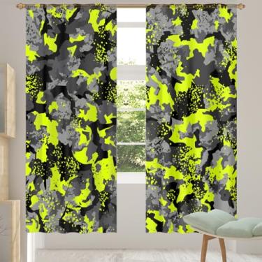 Imagem de 2 conjuntos de painéis, cortinas transparentes amarelas e cinza camufladas, cortinas transparentes arejadas com filtro leve, painéis de cortina de porta e janela para sala de estar, quarto, jantar