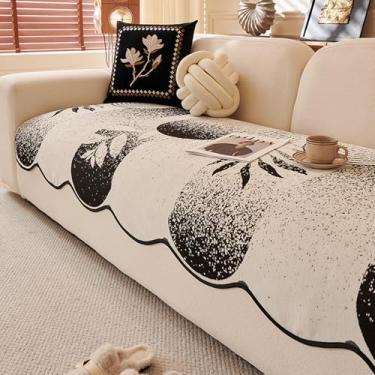 Imagem de HGTRH Capa de sofá 1, 2, 3, 4 lugares, em forma de L, simples, listrada, de chenille, antiarranhões, design de borda irregular, antiderrapante, bege, 110 x 110