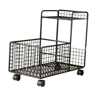 Imagem de IEUDNS Carrinho de utilidades sob a mesa Carrinho móvel com rodinhas Prateleira de canto para economia de espaço Prateleira móvel Cesta de armazenamento para, Camada Dupla Preta