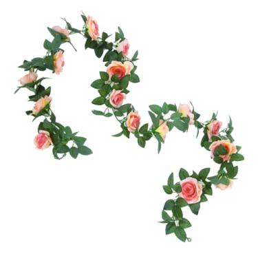 Imagem de Guirlanda de rosas de videira artificial com 9 cabeças rosa profundo, videiras florais realistas para festa de casamento, decoração de jardim, guirlanda de flores de rosa falsa, decoração de parede