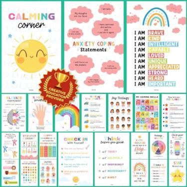 Imagem de EXCOOL CLUB 24 pôsteres de canto calmante para decoração de sala de aula - Tabela de sentimentos 28 x 43 para crianças, pôsteres calmantes para crianças suprimentos de canto calmo, pôster de emoções