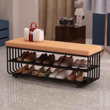 Imagem de Yadlan Banco de sapatos, bancos de armazenamento, banco de fim da cama, organizador de armazenamento com prateleira acolchoada de poliuretano, sapateira de 3 níveis para entrada, quarto, sala de estar