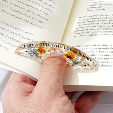 Imagem de Marcador de livro de resina de flor de aniversário personalizado, marcador de livro para presentes de aniversário de Natal, acessórios de leitura de anel de polegar feitos à mão com flor personalizada