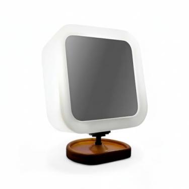 Imagem de Espelho Maquiagem Iluminado Articulado com Aumento Base de Madeira