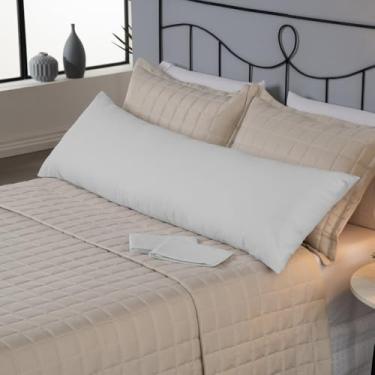 Imagem de Capa de Travesseiro de Corpo Fofuxão 146x46cm – 180 Fios (80% Algodão) com Zíper – Fronha Xuxão Macia e Resistente (Branco)