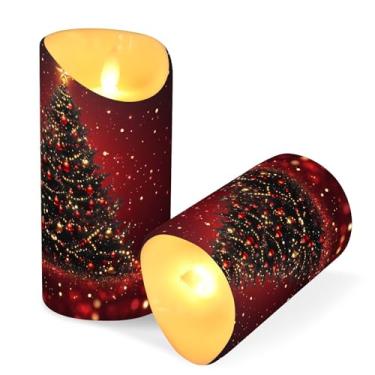 Imagem de Blueangle Pacote com 2 velas de árvore de Natal brilhantes sem chama com controle remoto e temporizador, velas LED cintilantes (7,6 cm x 15 cm) para decoração de casa, casamento, acampamento (156)
