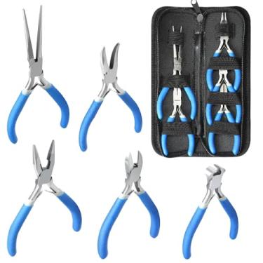 Imagem de LIFEGOO Conjunto de mini alicates de 5 peças – Kit de ferramentas de precisão durável para artesanato, joias e bricolage, inclui nariz longo de agulha, nariz dobrado, diagonal, corte final, pinça