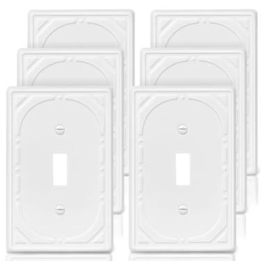 Imagem de Capas decorativas para interruptores de luz off-white, material de metal, placas de parede para interruptor de luz, capa de placa de interruptor único - estilo retrô clássico, pacote com 6