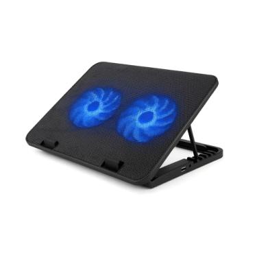 Imagem de Suporte Cooler Base Notebook Ajustável Metálico | 2 Fans Silenciosos, LED Azul, Máxima Refrigeração para Laptops de 10" a 15.6" com USB Extra