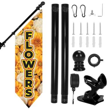 Imagem de Kit de bandeira de flores de fazenda com mastro – 106,7 x 30,5 cm Faixa externa de lona resistente dupla face para suporte de mercado de flores, placa de loja, decoração de barraca comercial (amarelo)