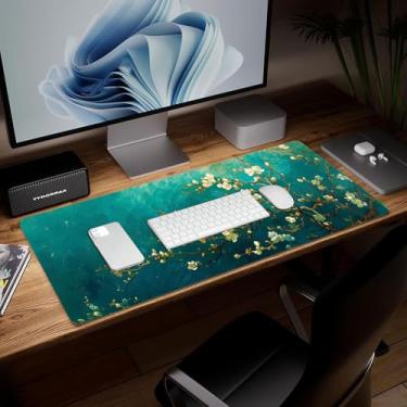 Imagem de Tapete de mesa de couro para cenário, mouse pad de arte colorida grande teclado de computador para jogos, protetor e capa à prova d'água, tapete de mouse decorativo de couro PU para laptop, decoração